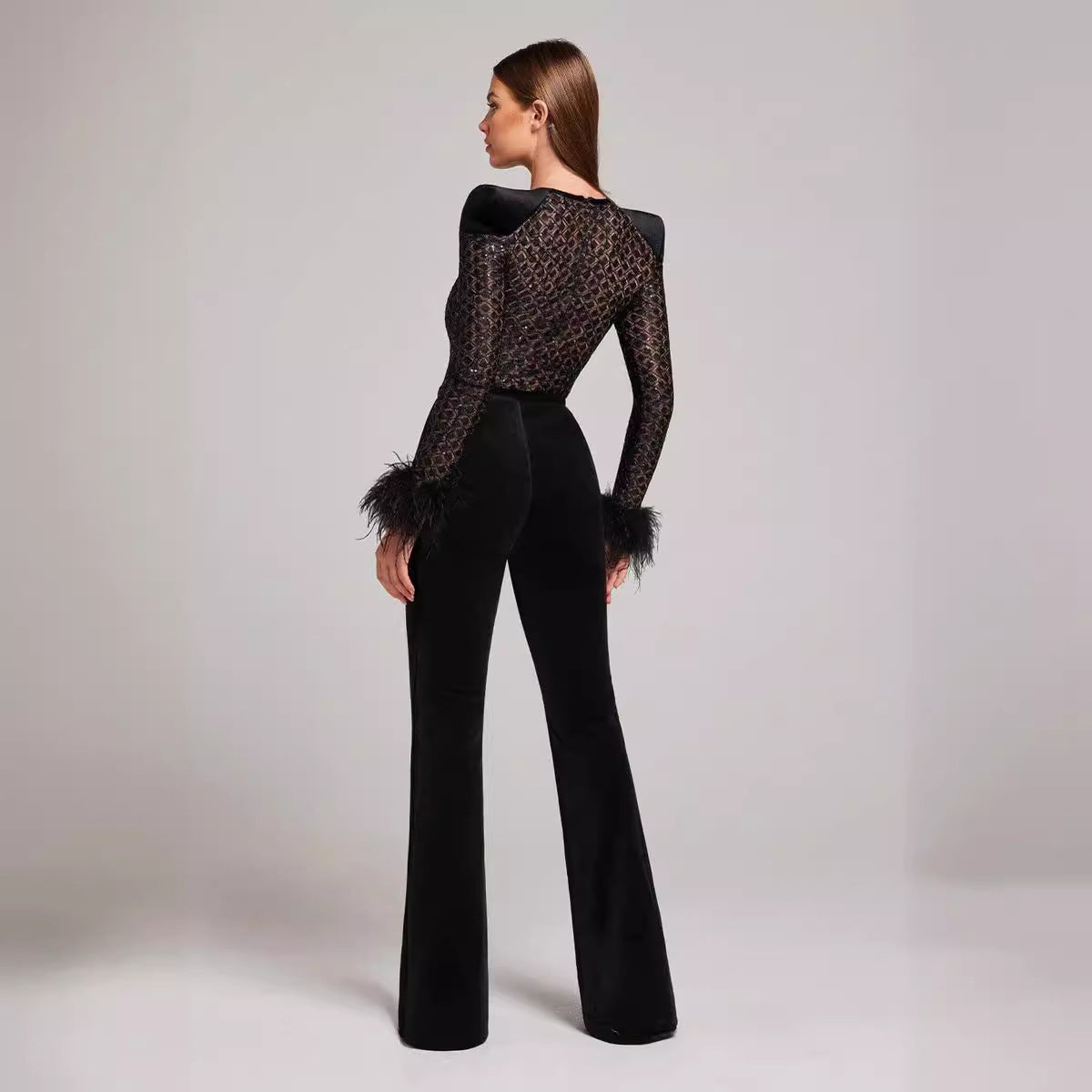 Lace Feather Sequin Bandage Jumpsuit