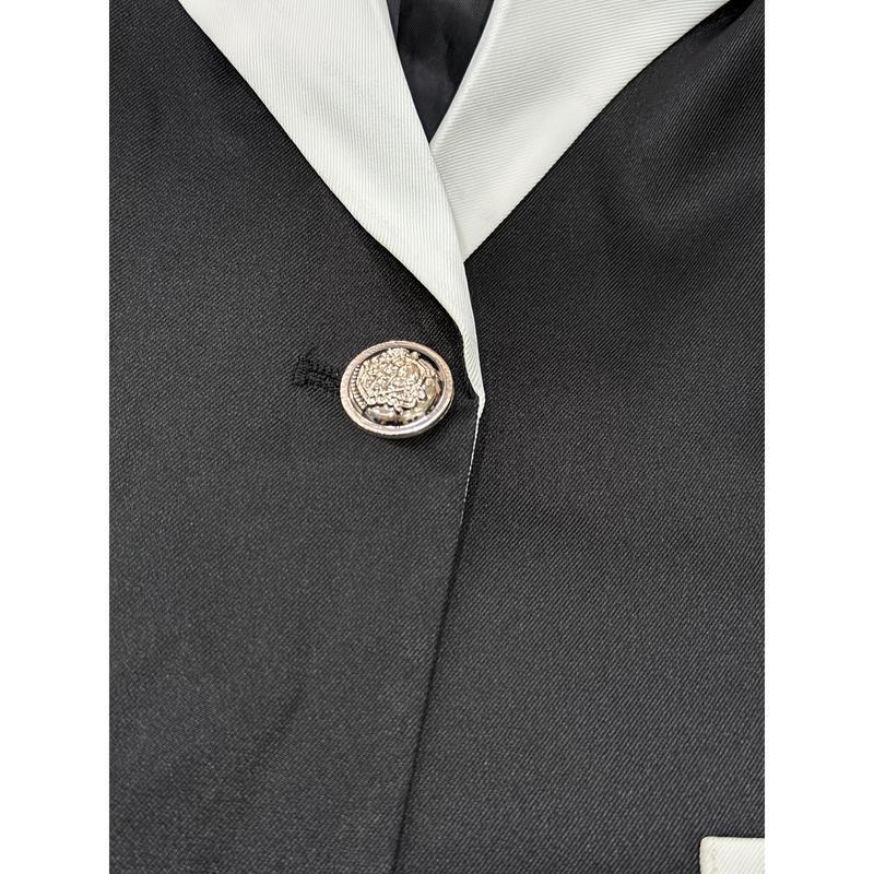 Black and White Contrast Lapel One-Button Blazer