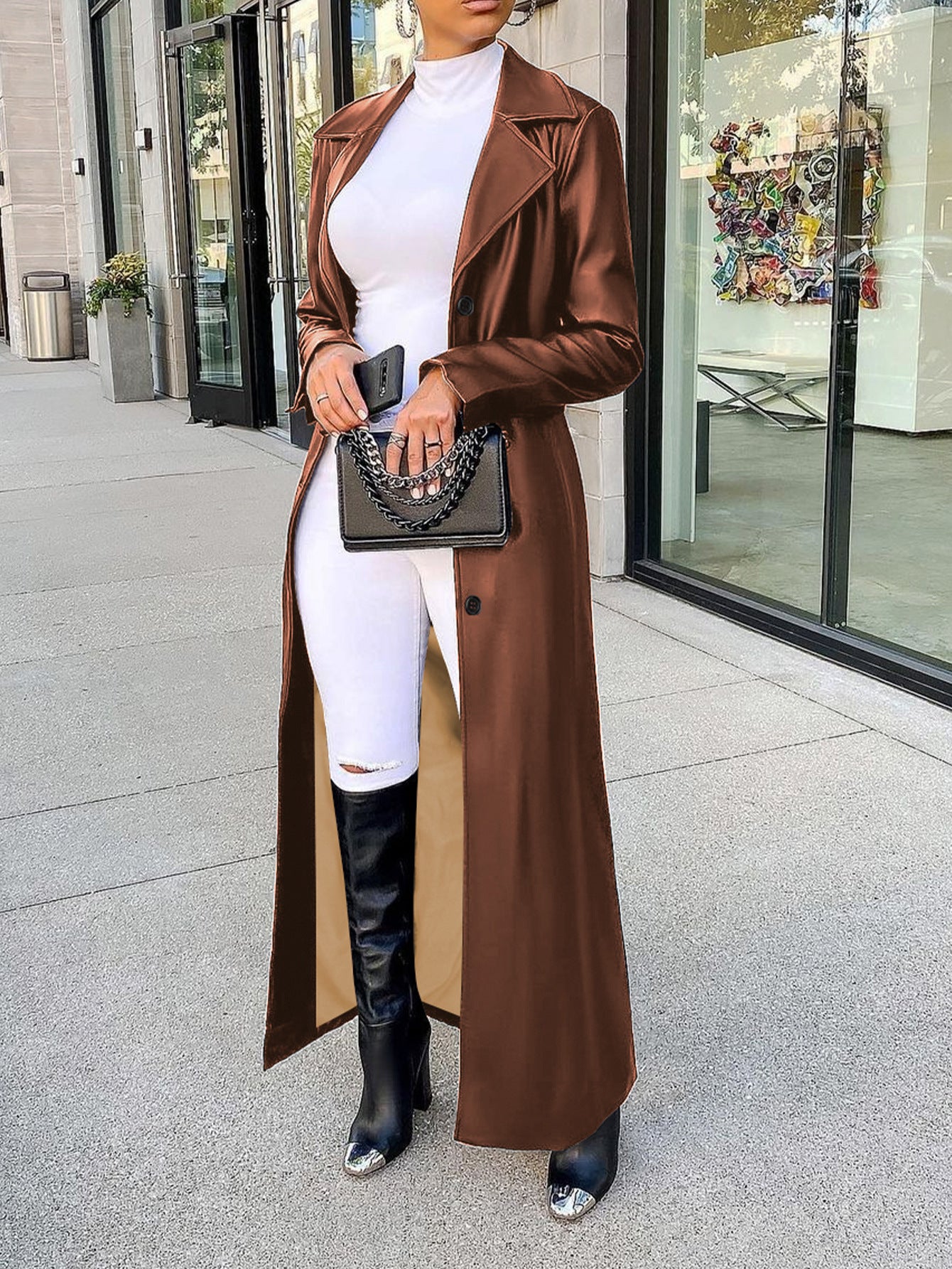 Long Leather Trench Coat