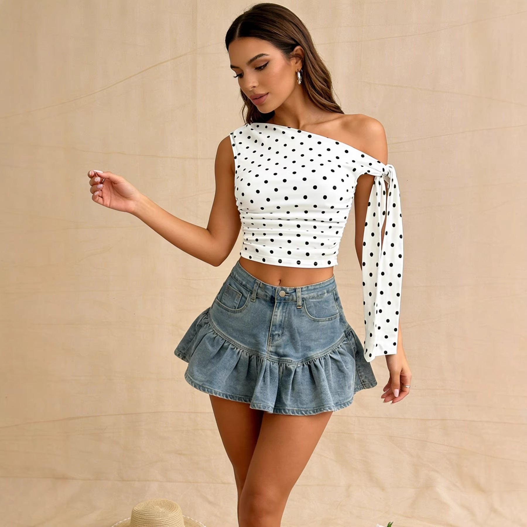 Polka-dot Asymmetric Versatile Camisole
