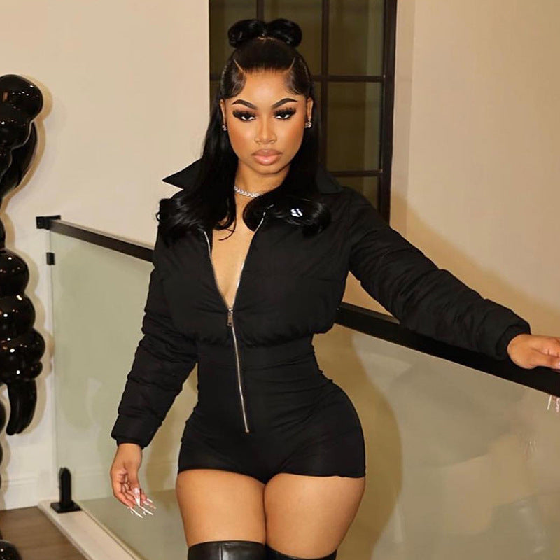 Cotton-Padded Slim Stretch Jumpsuit