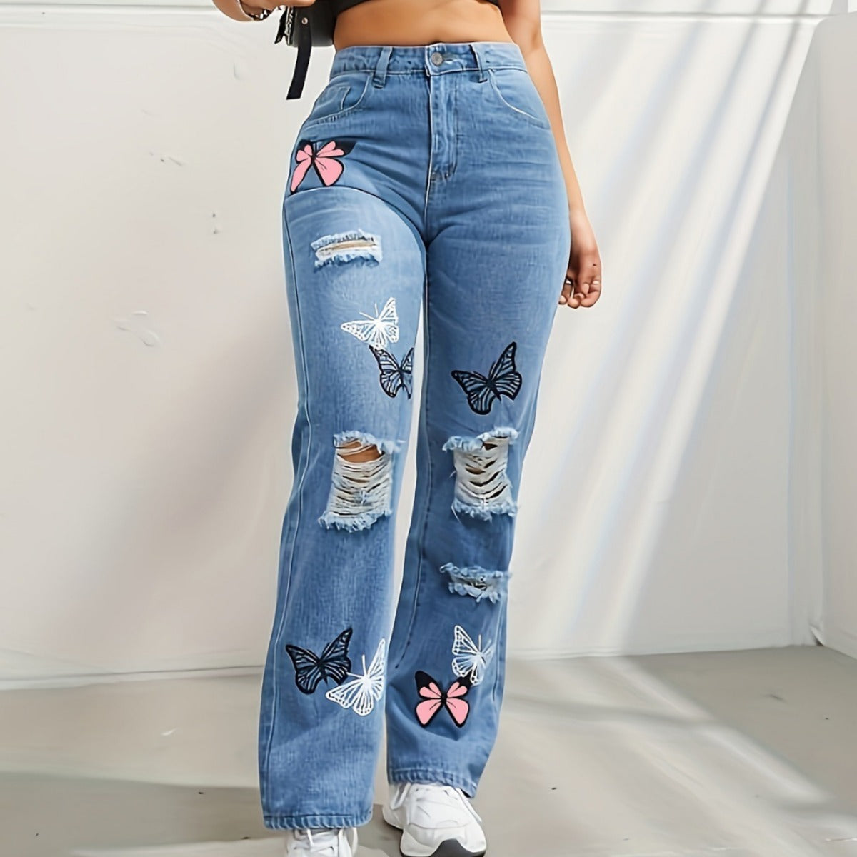 High-Waisted Butterfly Jeans