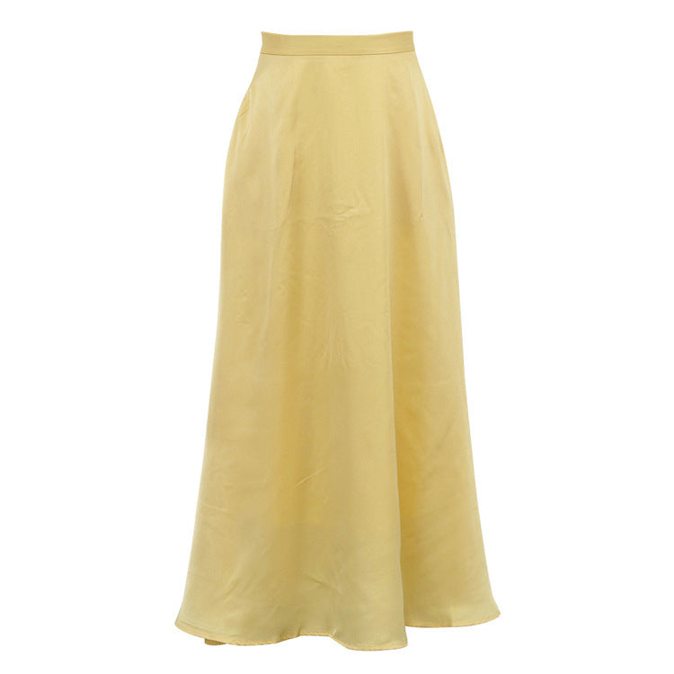 Yellow Satin Draped Skirt