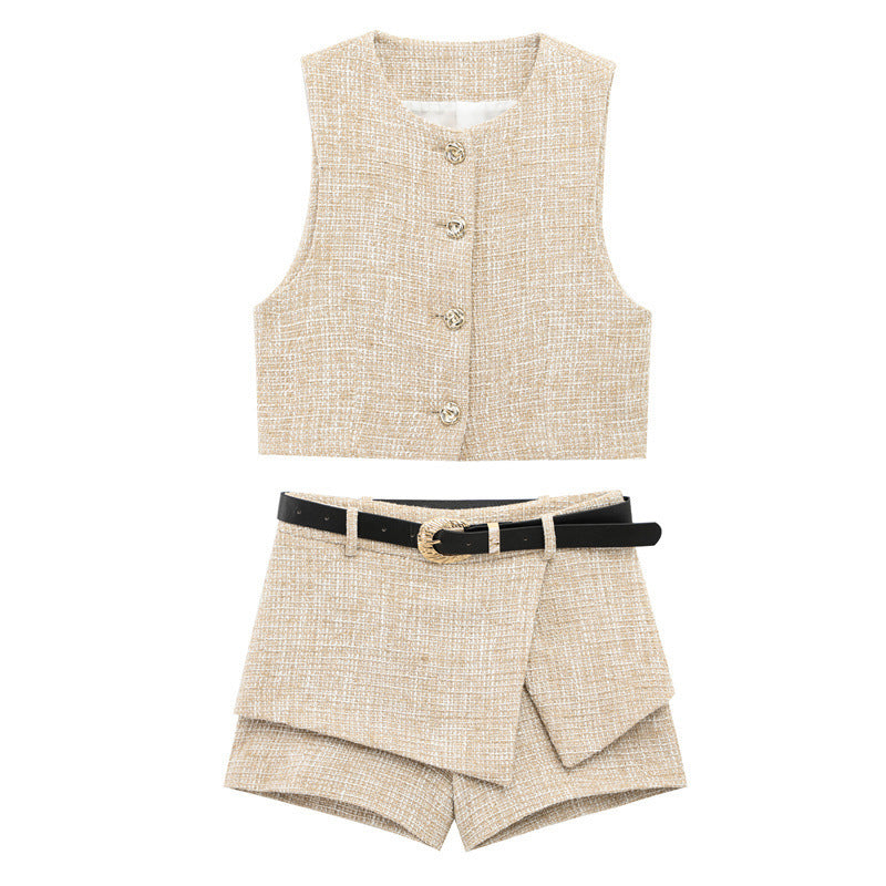Textured Vest and Culottes Set