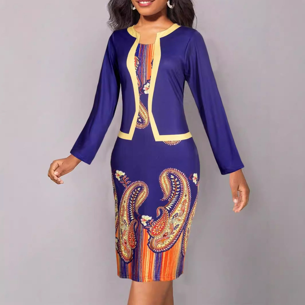 Printed Slim Plus Size Dress