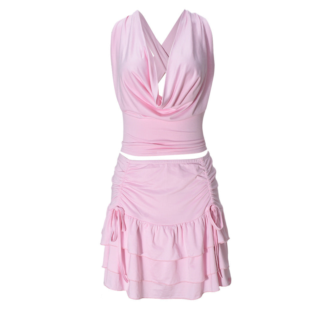 Hollow Strap Two-Piece Skirt Set