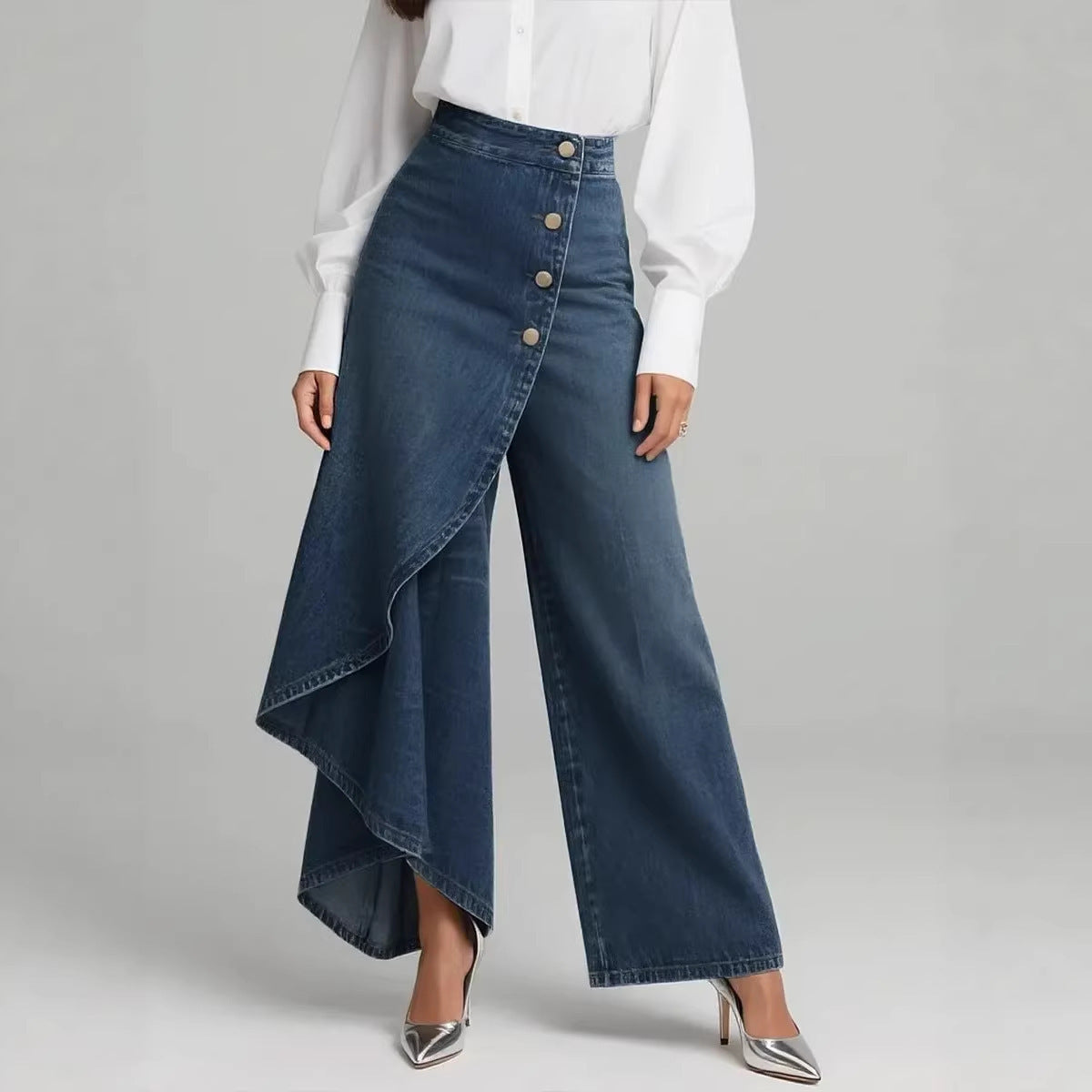 Unique Straight Leg Ruffle Button Pants