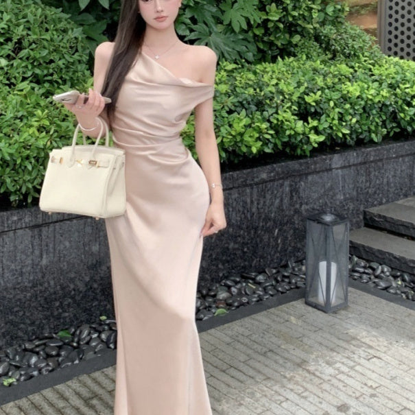 Swing Collar Sloping Shoulder Dress