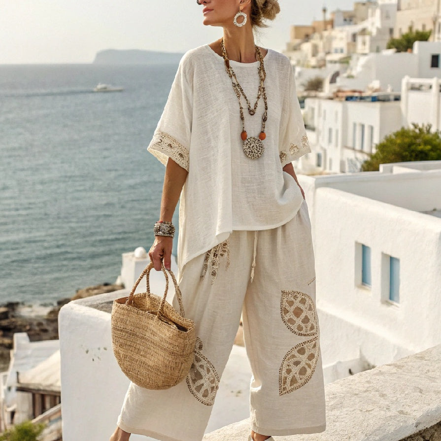 Striped Loose Wide-Leg Pants Set