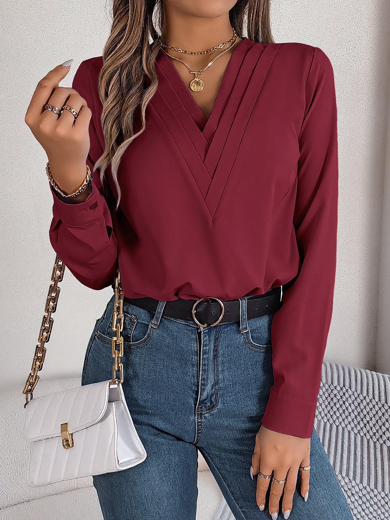 V-Neck Office Blouse