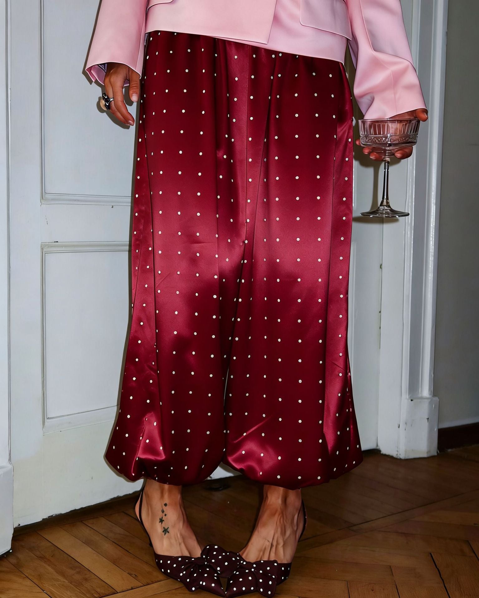 Versatile White Polka-Dot Pants