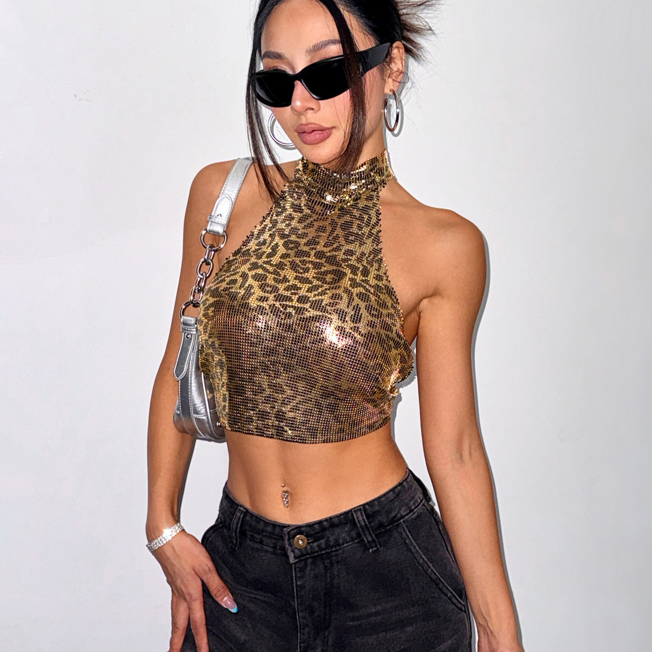 Leopard Halter Sequin Sling Women