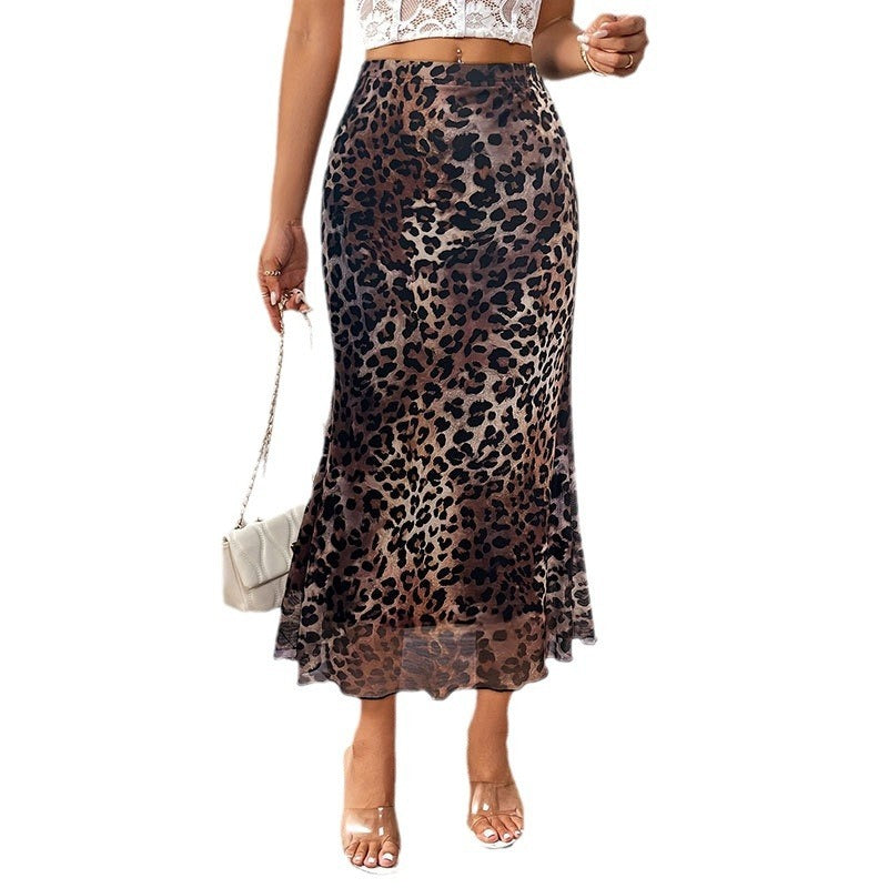 Leopard Print See-through Mesh Skirt
