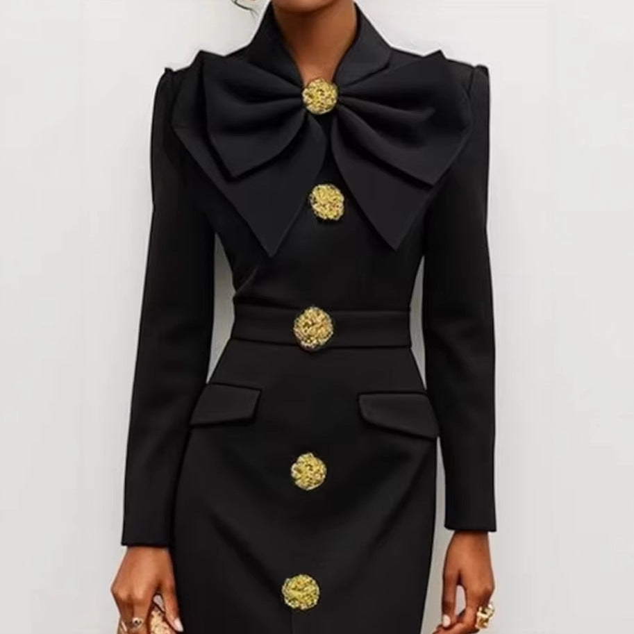 Bowknot Turtleneck Slit Dress