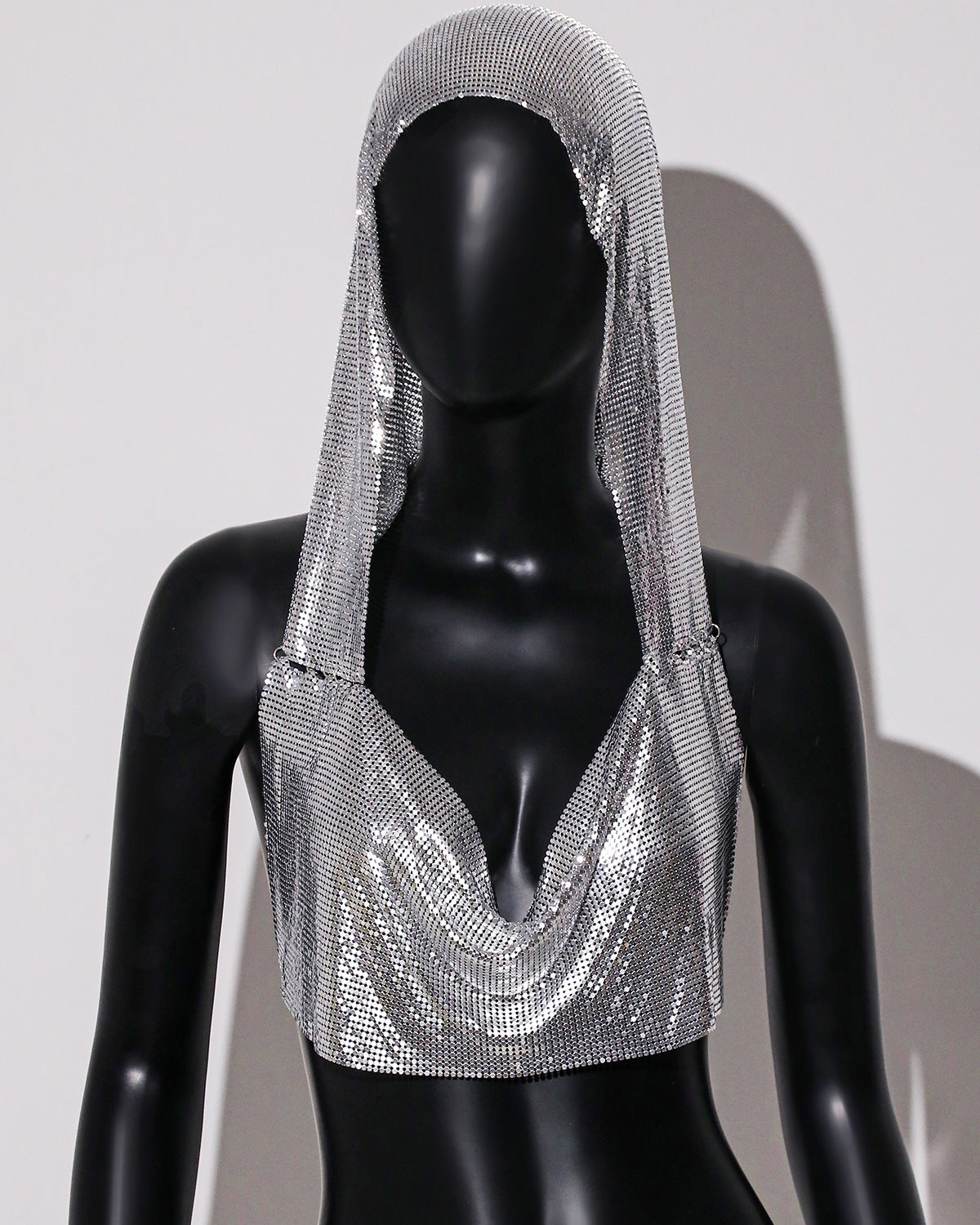 Metallic Sequin Hooded Vest