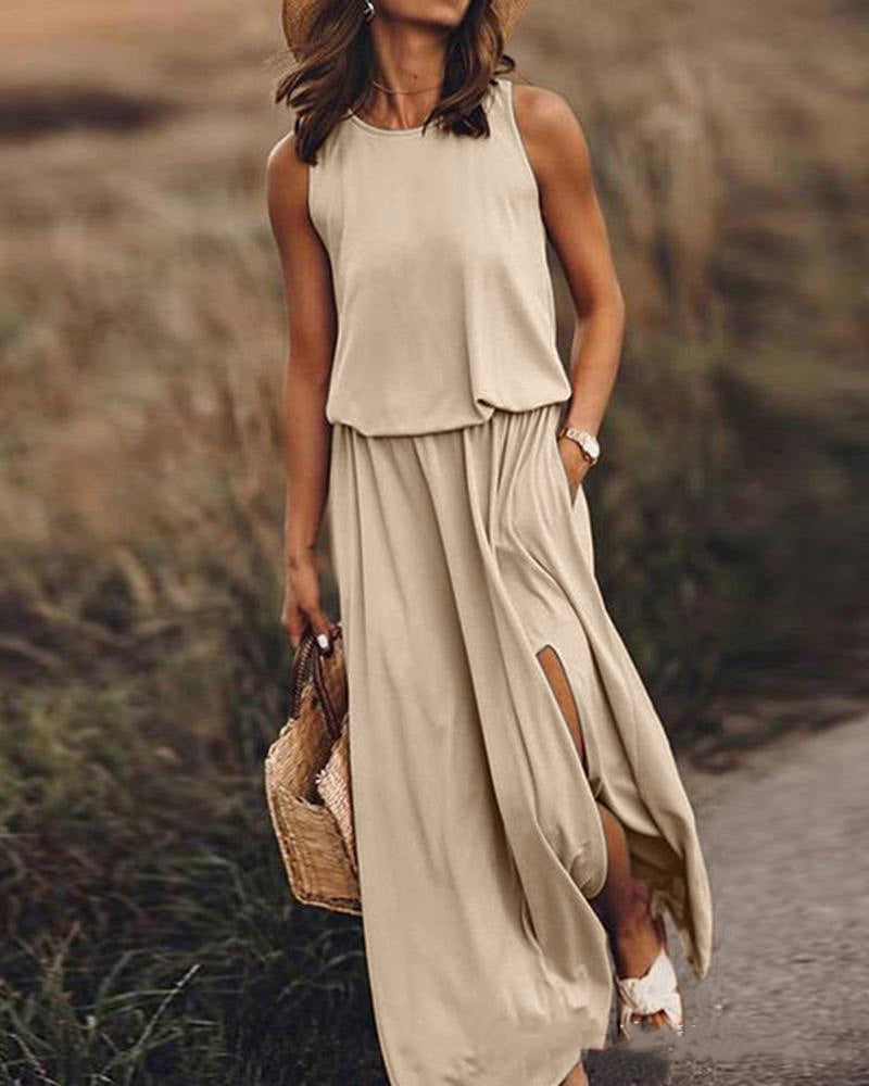 Sleeveless Split Midi Dress