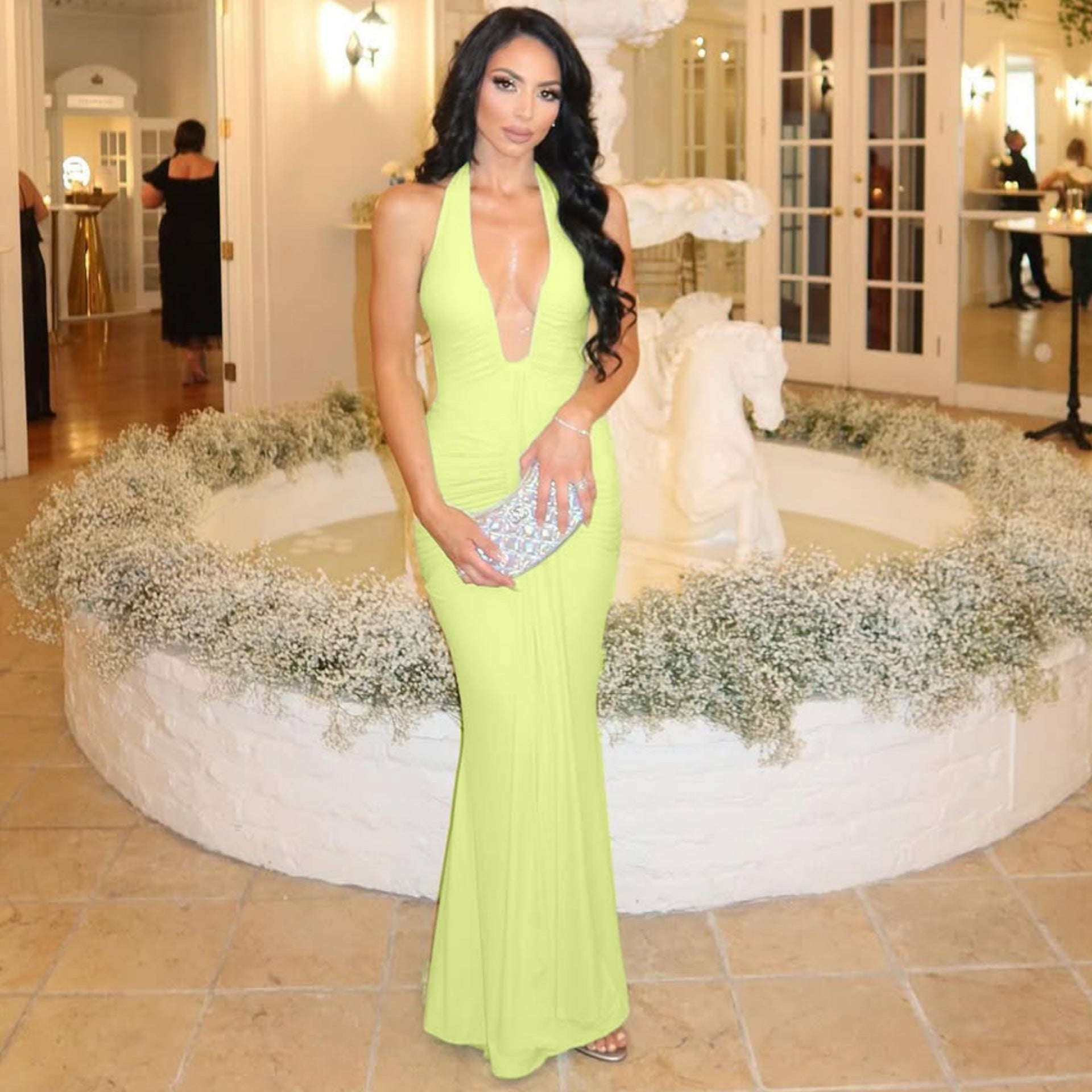 Halter Backless Pleated Dress