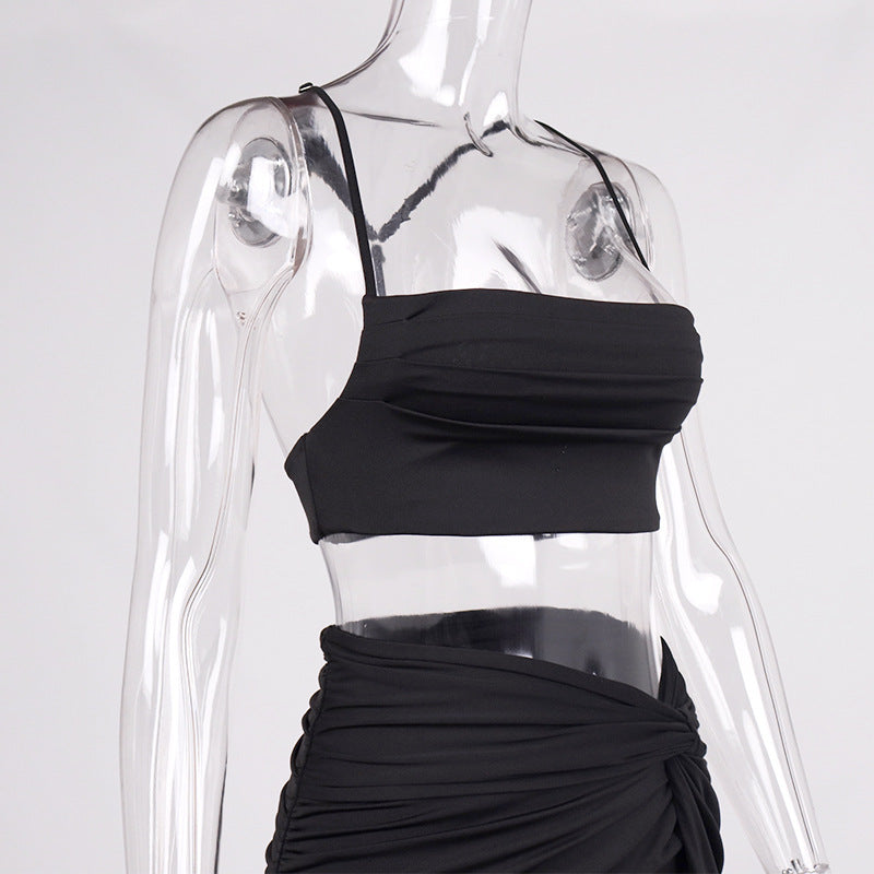 Pleated Crop Two-Piece Skirt Set