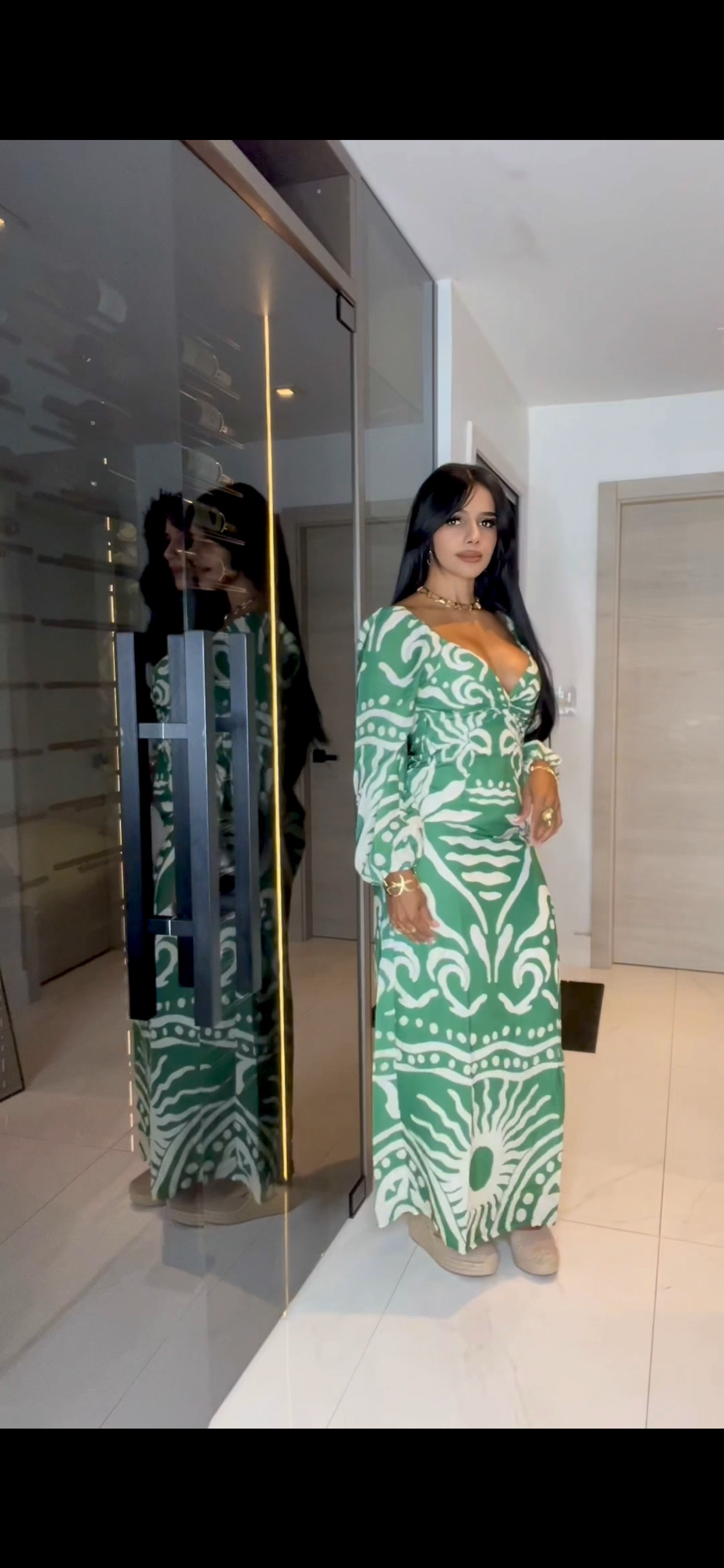 Beautiful Green Dress with Printed Details