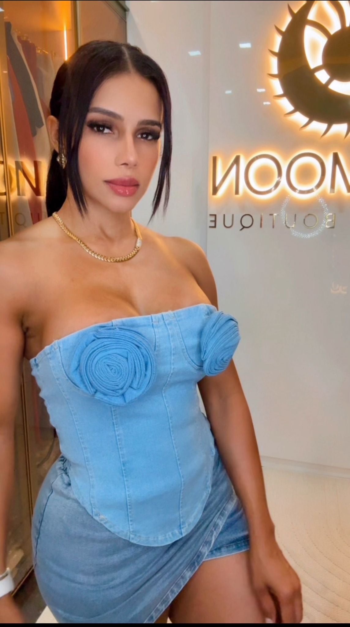 Rosette Sculpted Denim Corset