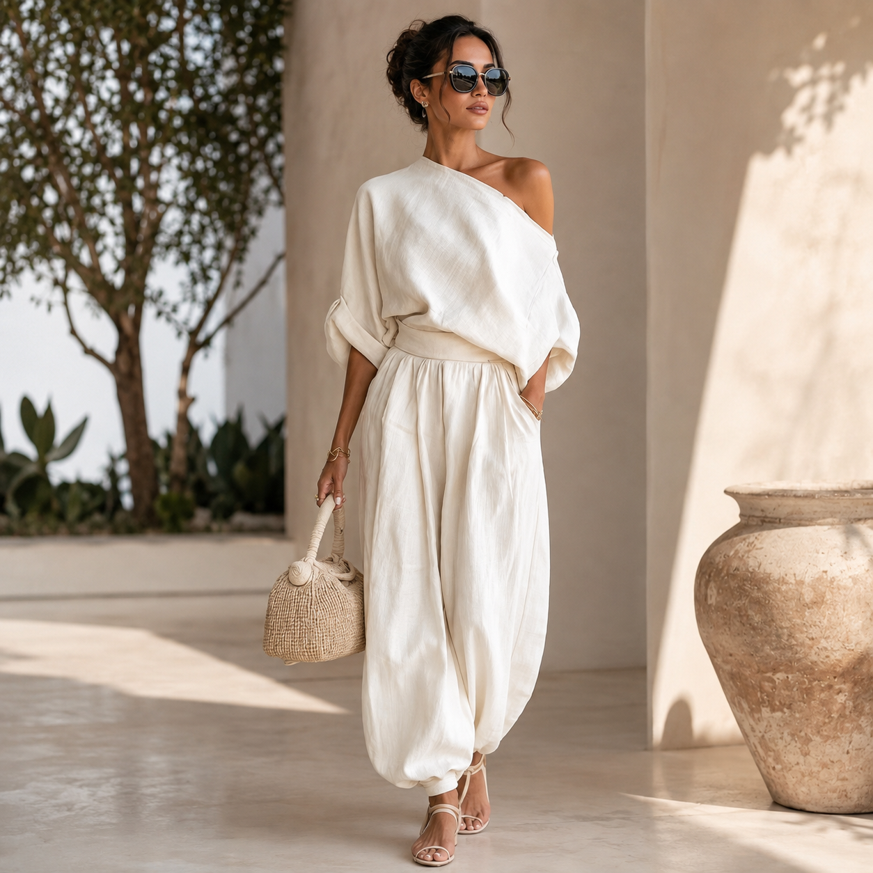 Elegant Off-Shoulder Top And Pants Loose Two-Piece Set