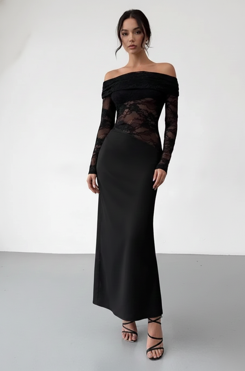 Lace Patchwork Mesh Off-Shoulder Dress
