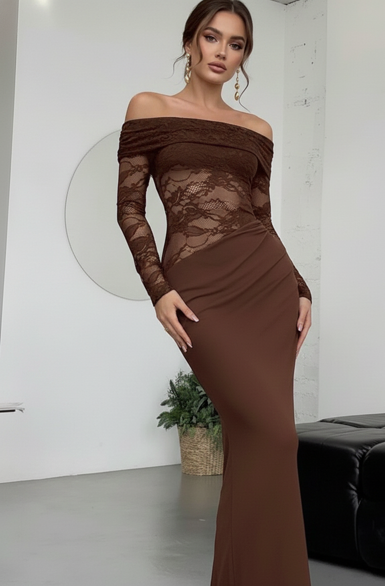 Lace Patchwork Mesh Off-Shoulder Dress