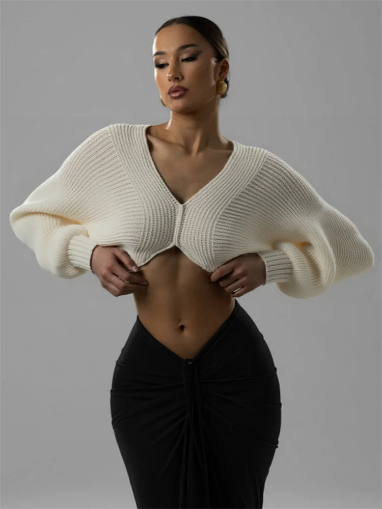 V-Neck Long Sleeve Casual Crop Top