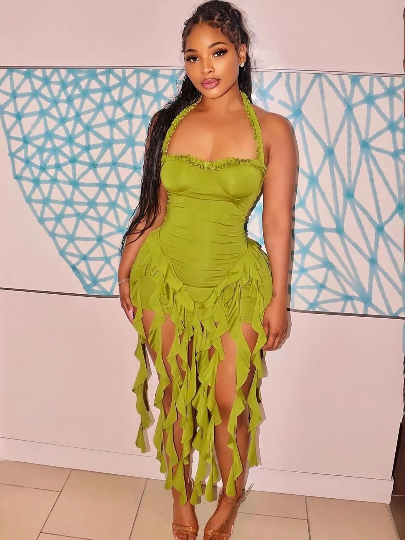 Halter Ruffle Mini Dress