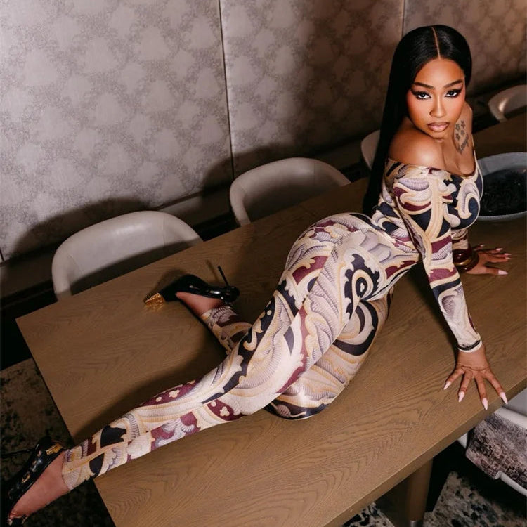 Colorful Print Slash Neck Jumpsuit