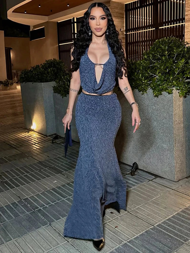 Bright Silk Halter 2 Piece Set Women