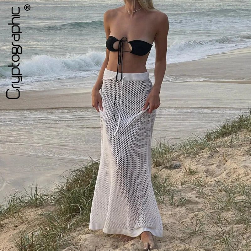 Elegant Hollow Out Knitted Maxi Skirt