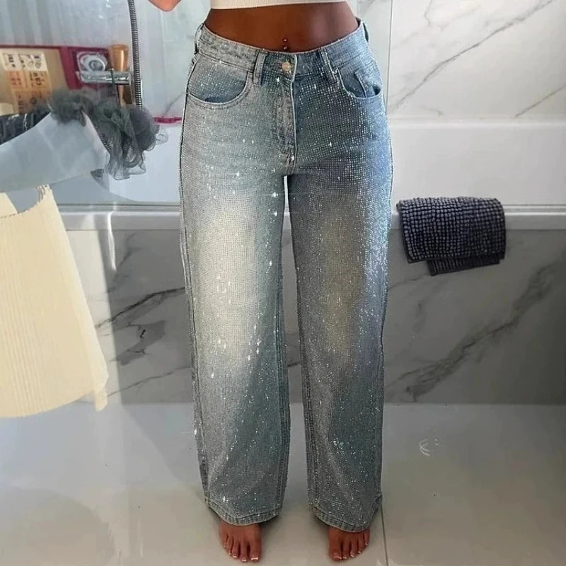 High-Waist Jeans Double-Sided Diamond