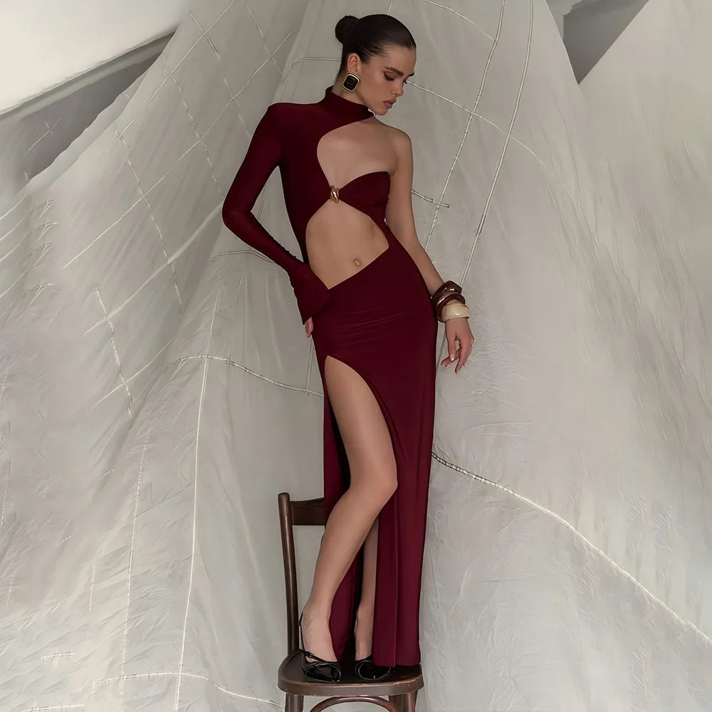 Elegant One Shoulder Cut Out Maxi Dress