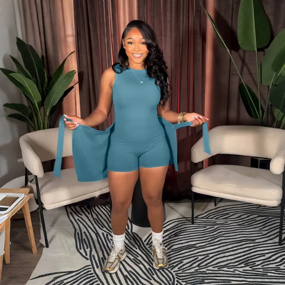 O-Neck Bodycon Playsuit Set