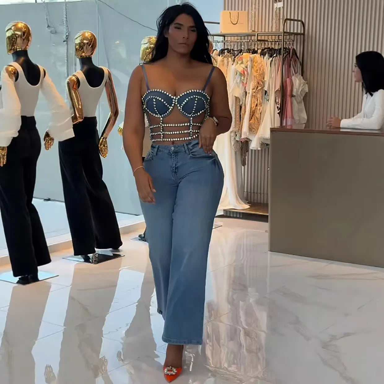 Streetwear Diamonds Denim Top