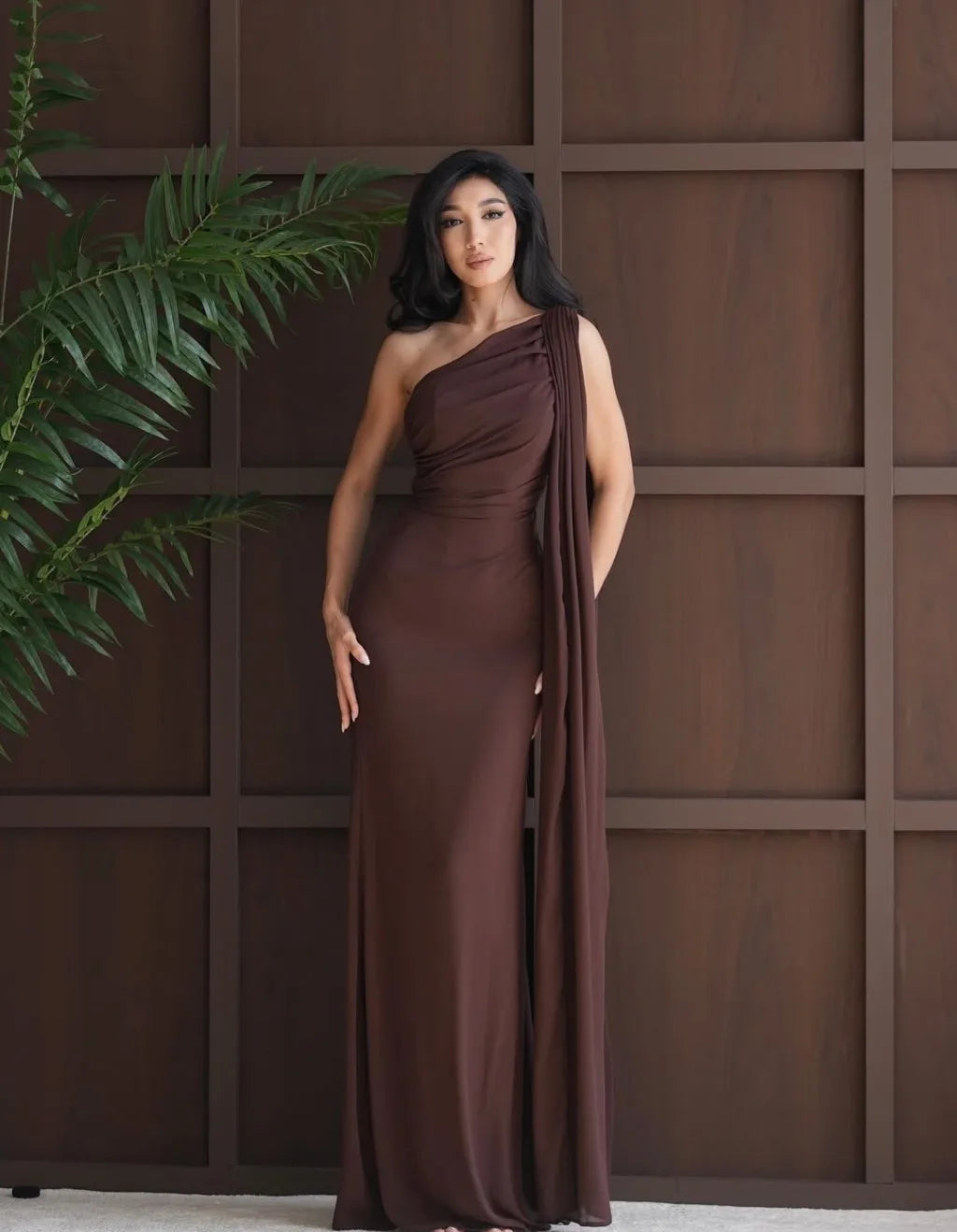 Chiffon One-Shoulder Mermaid Evening Gown