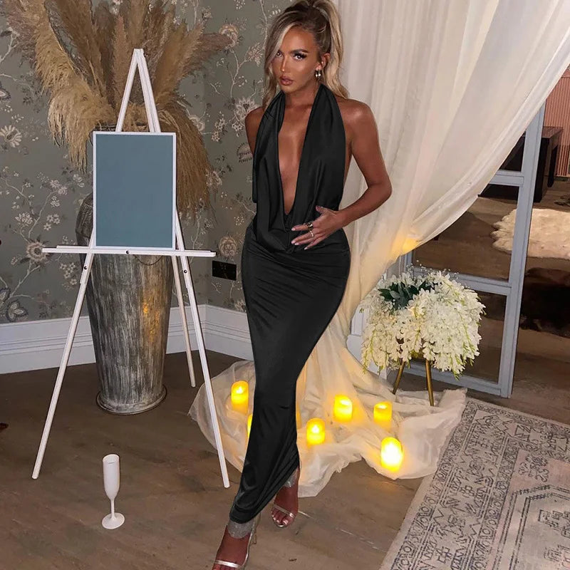 Halter Backless Midi Dress