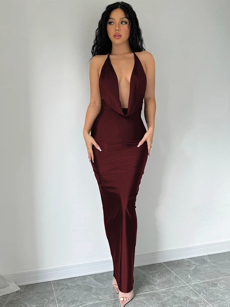 Halter Backless Midi Dress