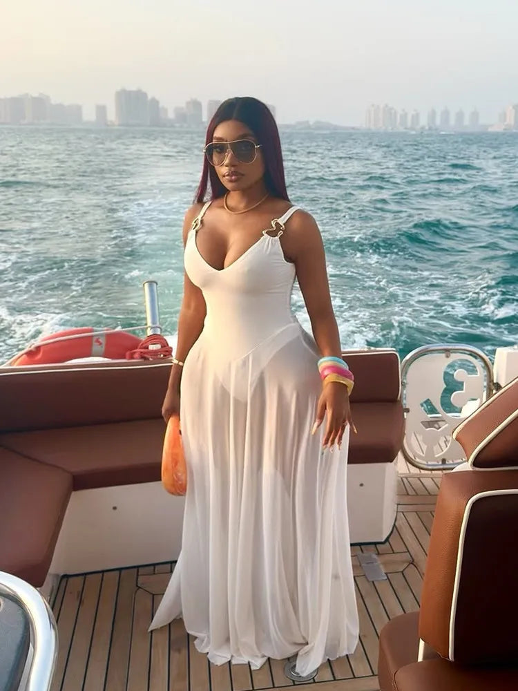 Sexy Mesh Bodysuit Maxi Dress