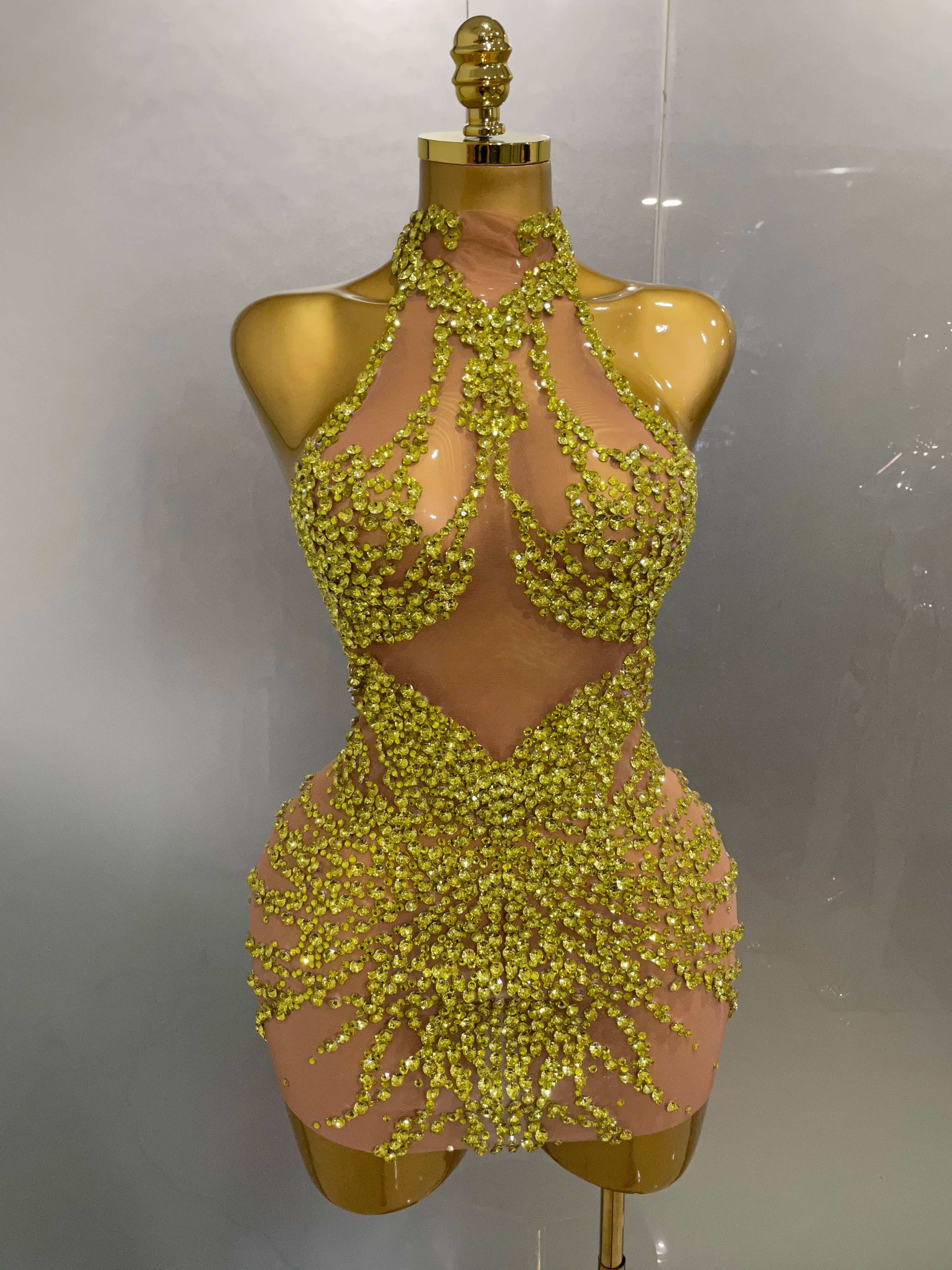 Sparkly Rhinestones Sexy Mesh See Through