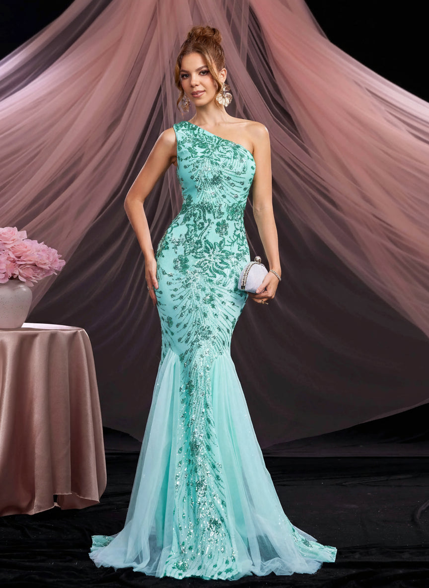 One Shoulder Sequin Mermaid Gown