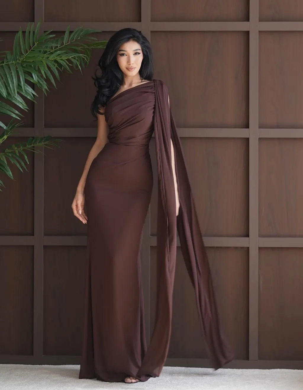 Chiffon One-Shoulder Mermaid Evening Gown