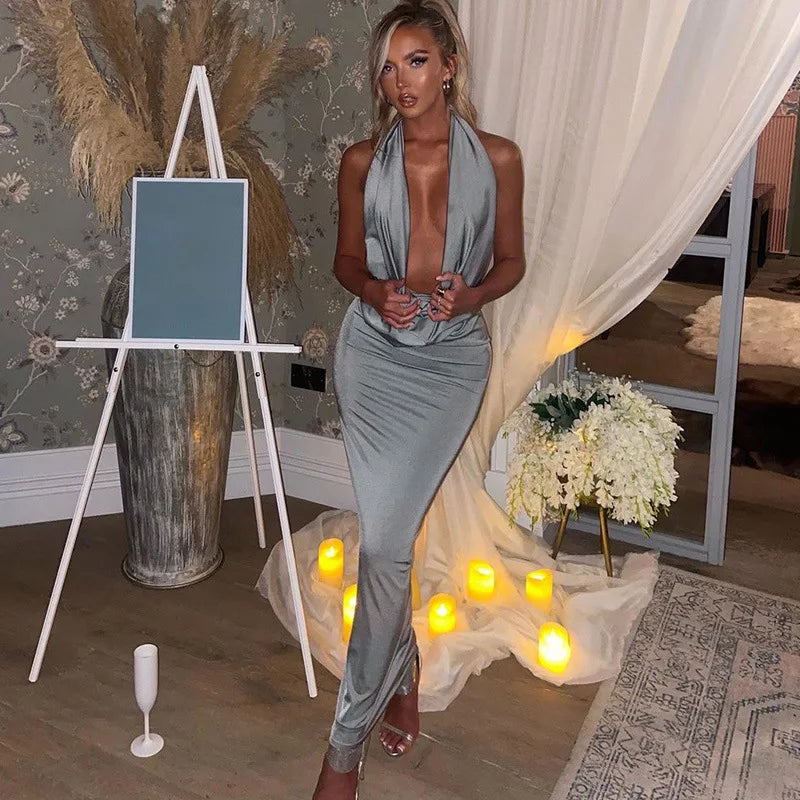 Halter Backless Midi Dress