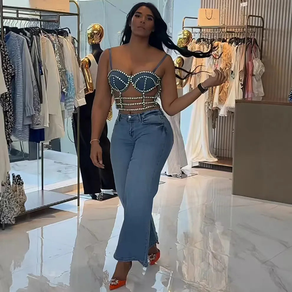 Streetwear Diamonds Denim Top