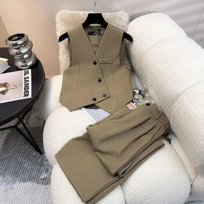 Suit Vest Casual Wide Leg Pants Set