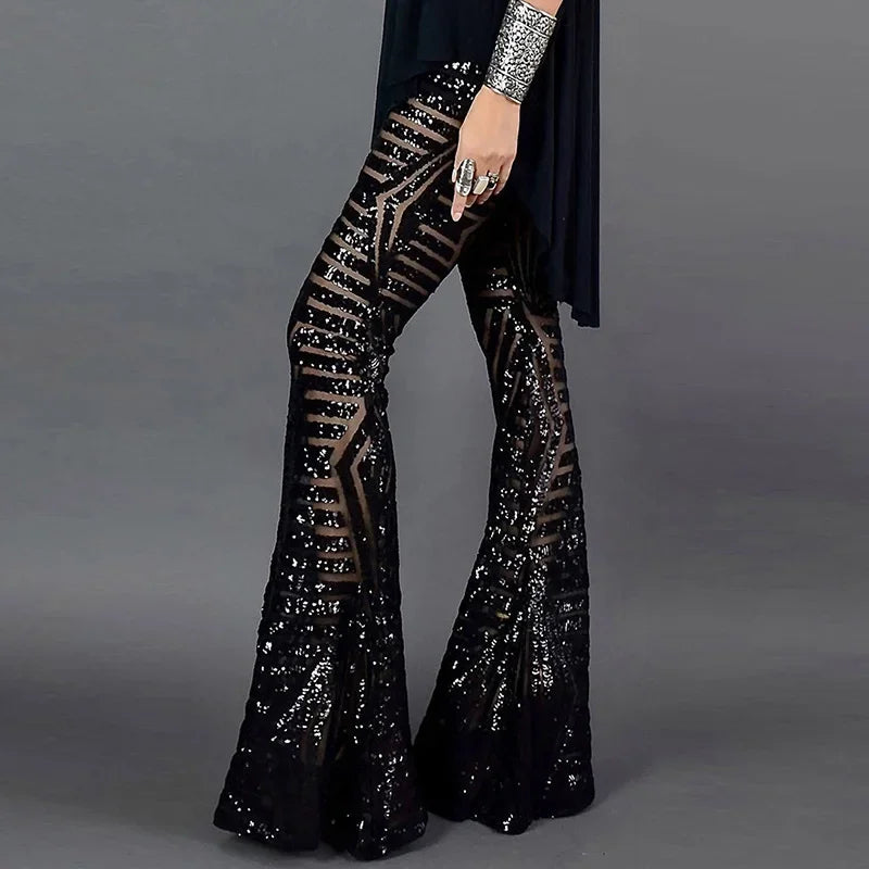 Sequin High Waist Skinny Flare