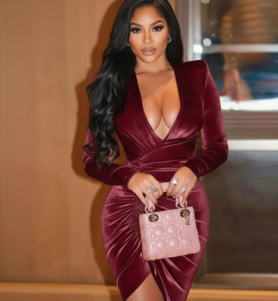 Velvet Long Sleeve A-Line Dress – Mid-Calf Elegant