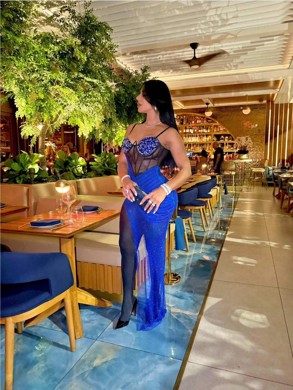 Sling Sequin Mesh Irregular Slit Dress
