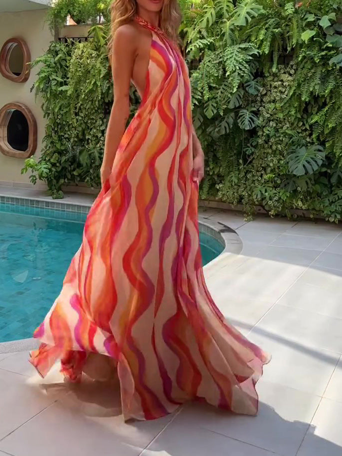 Halterneck Gradient Backless Dress